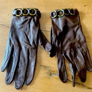 Vintage Retro Short Brown Leather Gloves